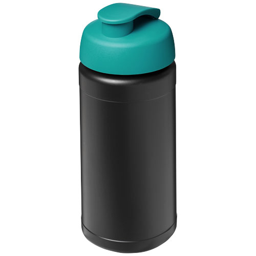 Bouteille 500 ml recyclée personnalisable Baseline Noir et Vert eau